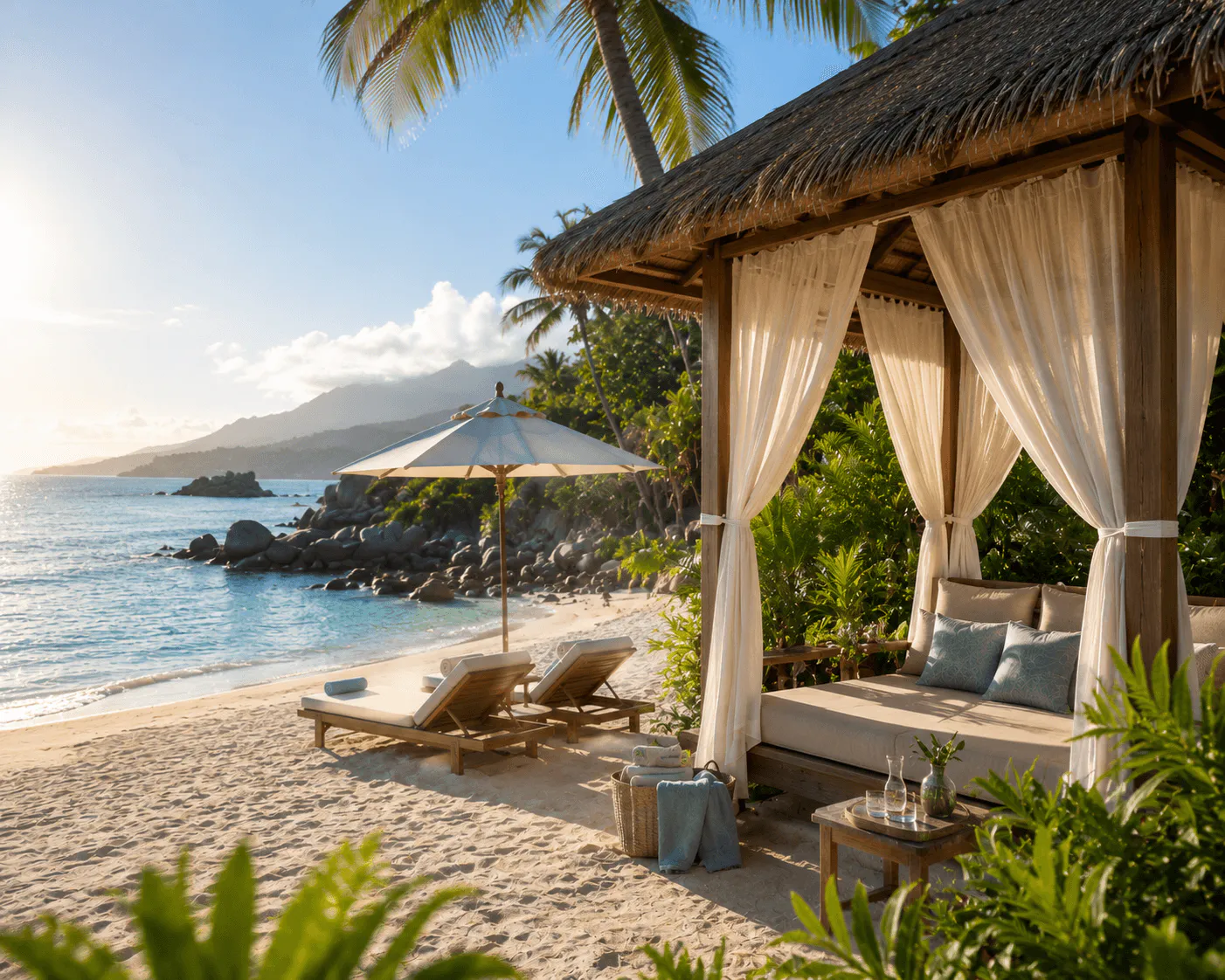 A beach cabana in the morning